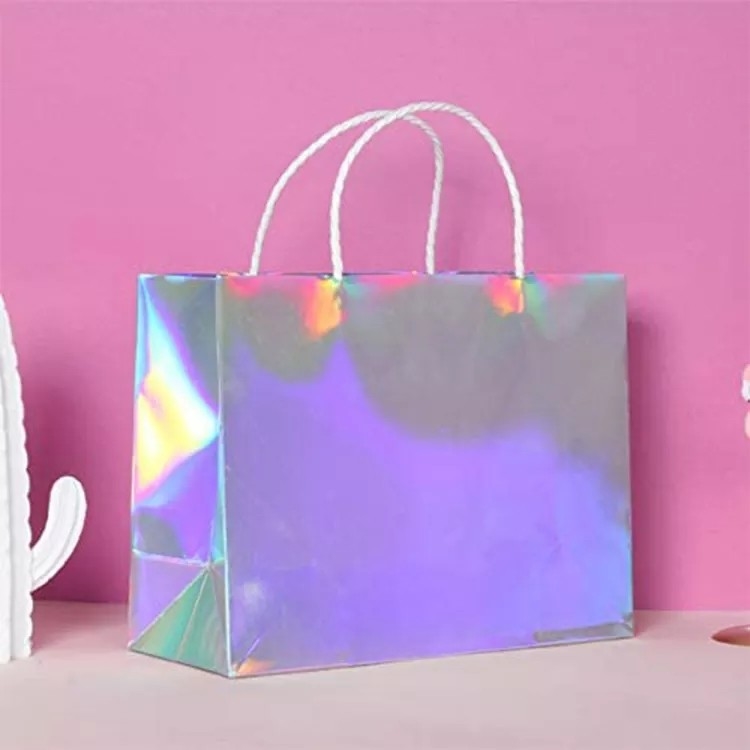 กระเป๋าใส่เสื้อผ้าฟอยล์สีเงินแวววาว Holographic Cmyk Color